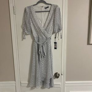 Gray with white polka dot print chiffon Tommy Hilfiger dress size 2